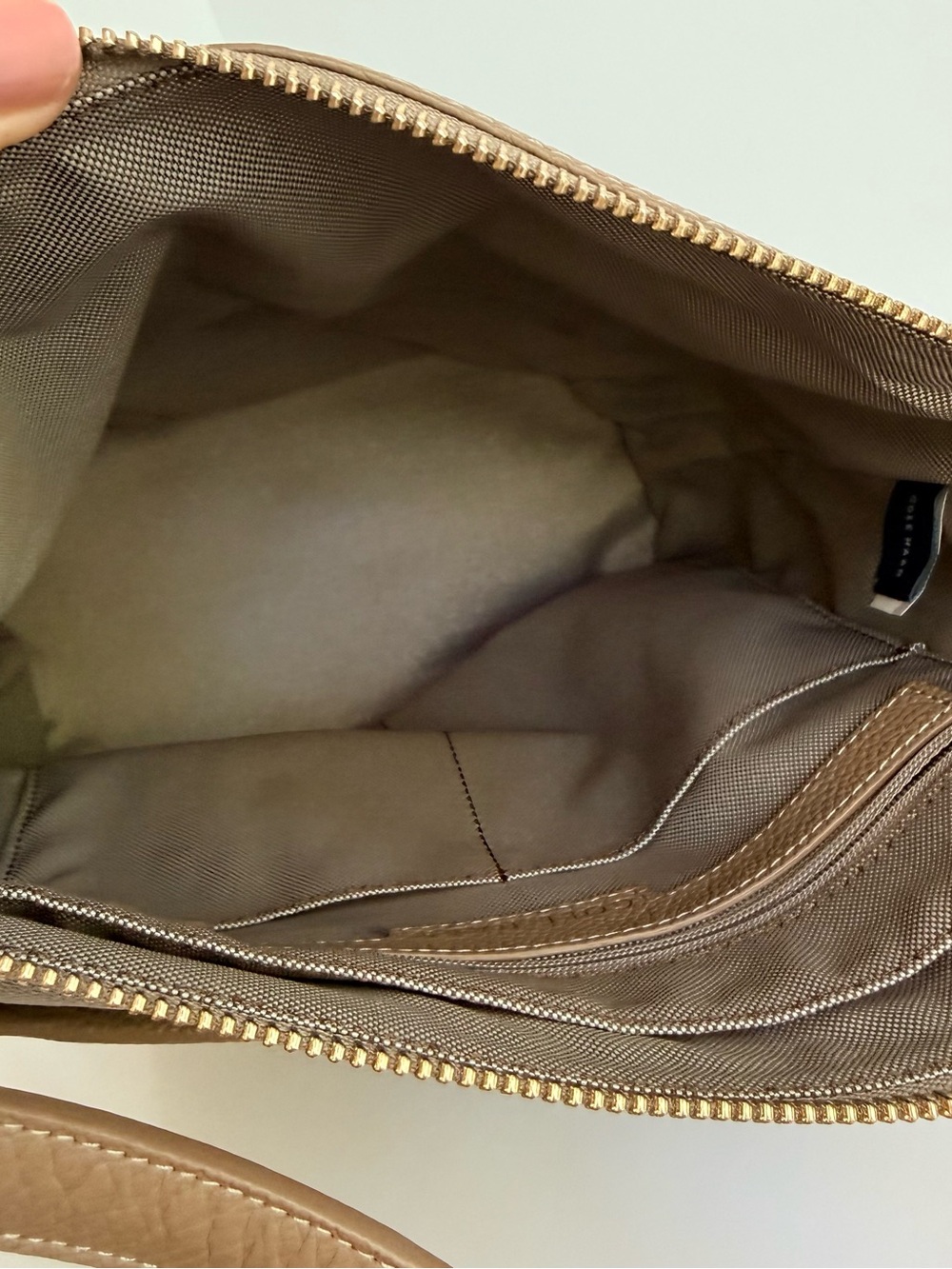 Cole Haan Pebbled Taupe Leather Shoulder Bag with Gold Hardware - Picture 7 of 9